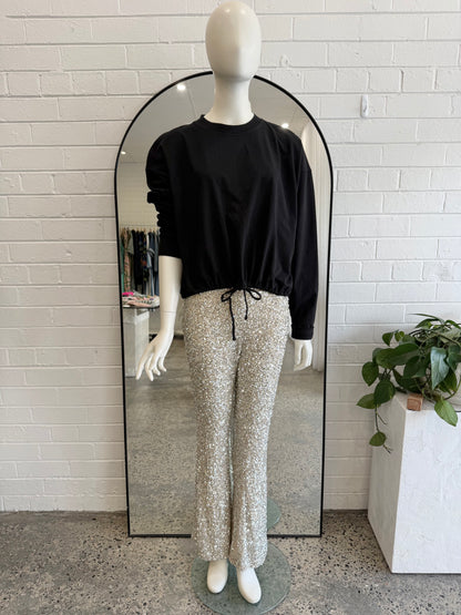 Never Fully Dressed Silver Sequin Flare Trousers - Size 14