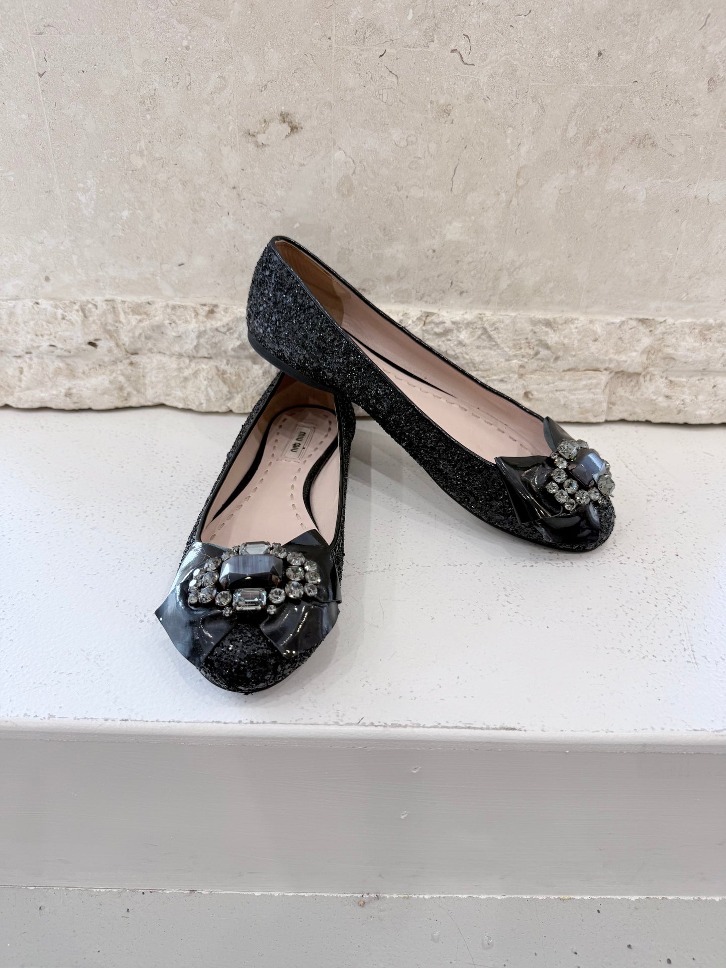 Miu Miu Nero Glitter Donna Flats - Size 39
