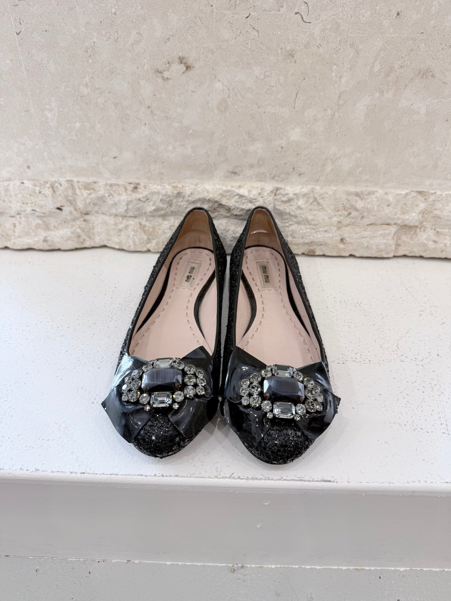 Miu Miu Nero Glitter Donna Flats - Size 39
