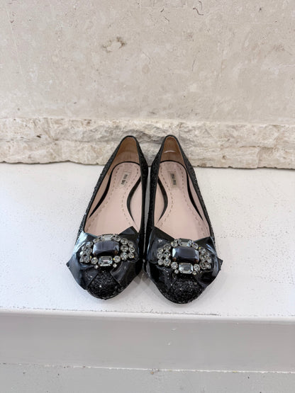 Miu Miu Nero Glitter Donna Flats - Size 39