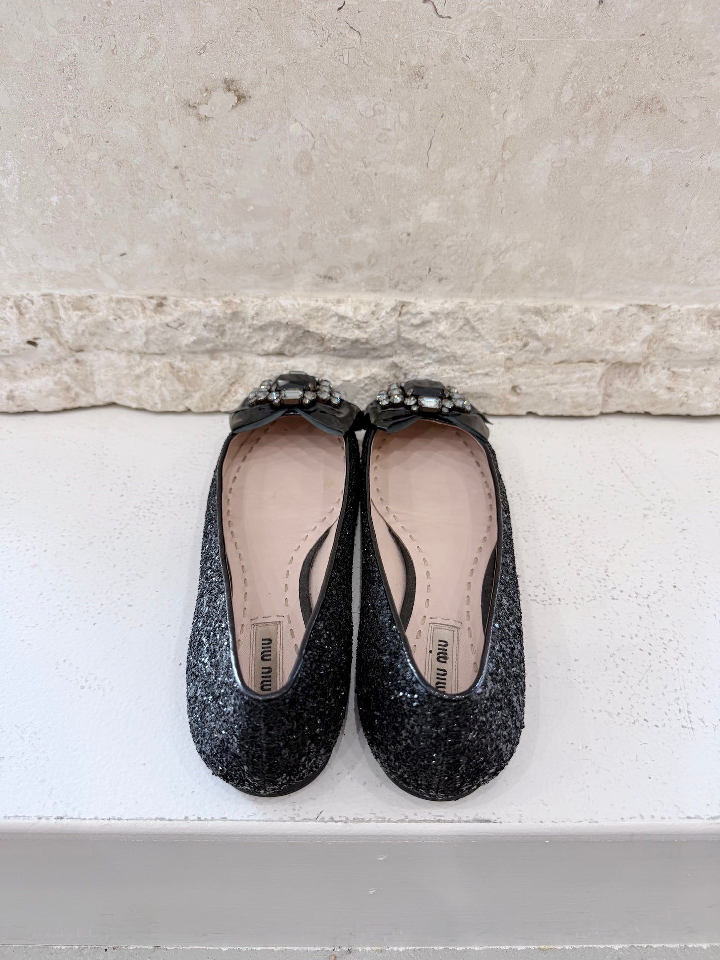 Miu Miu Nero Glitter Donna Flats - Size 39