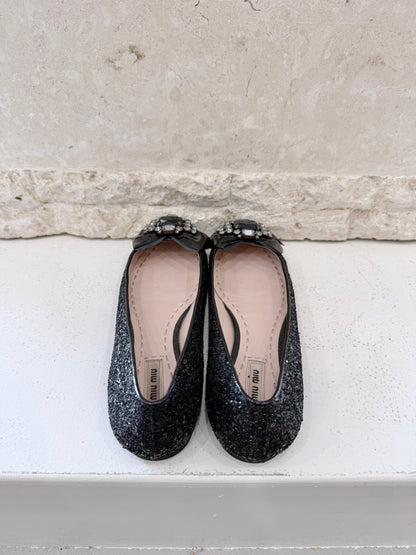 Miu Miu Nero Glitter Donna Flats - Size 39