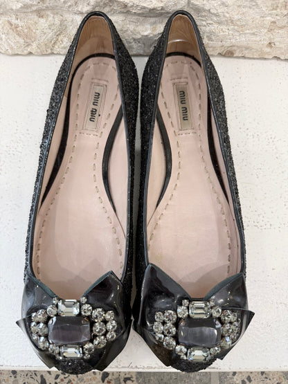 Miu Miu Nero Glitter Donna Flats - Size 39