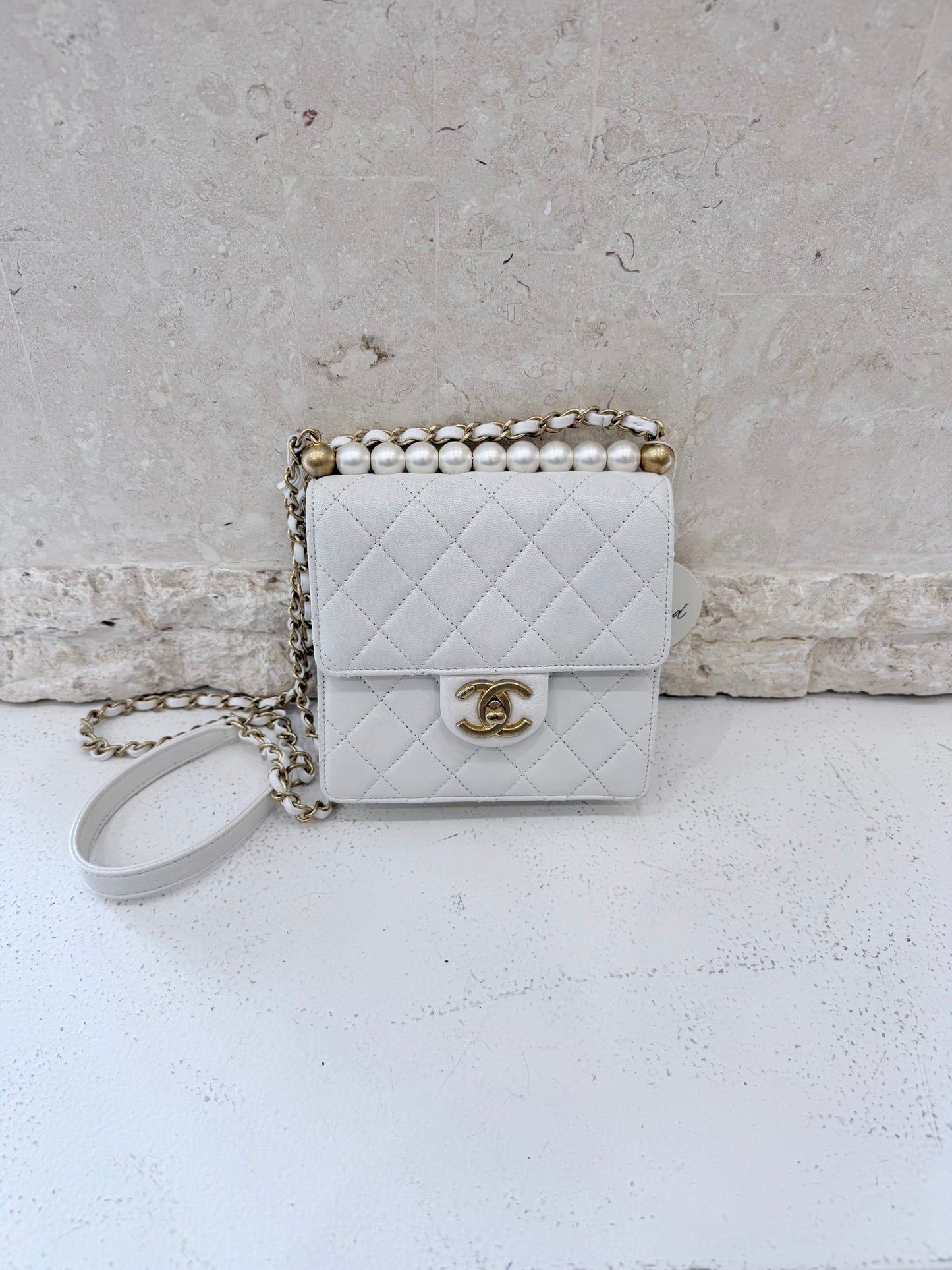 Chanel White Chic Pearls Flap Bag