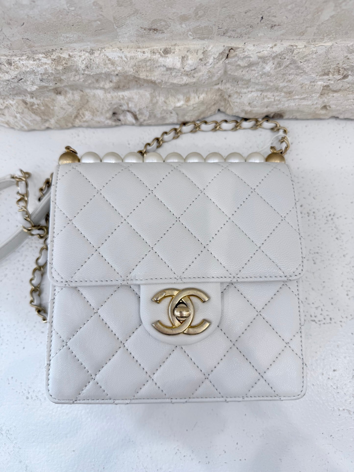 Chanel White Chic Pearls Flap Bag