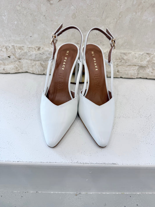 Mi Piaci White Leather Court Shoes - Size 38