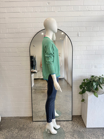 Zaket and Plover Green and Beige Stripe V Essential Knit Jumper - Size L (10 - 12)