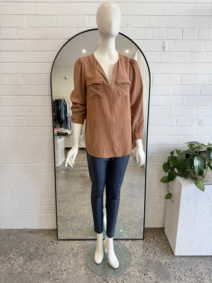 Thurley Tan Silk Blouse - Size 14