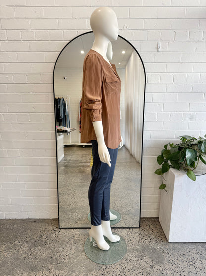 Thurley Tan Silk Blouse - Size 14