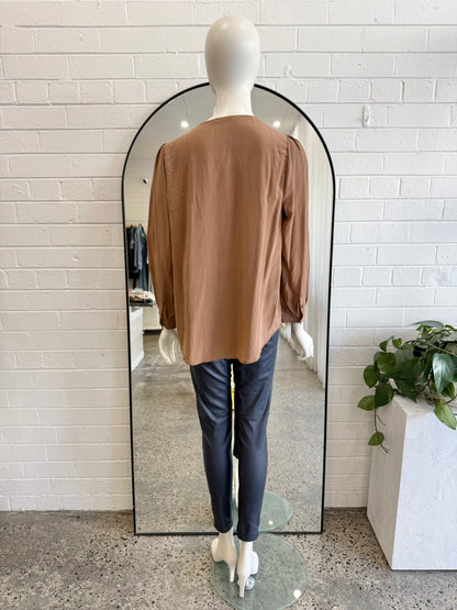 Thurley Tan Silk Blouse - Size 14