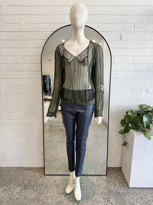 Vintage Scanlan Theodore Green Mesh Blouse - Size 6 - 8