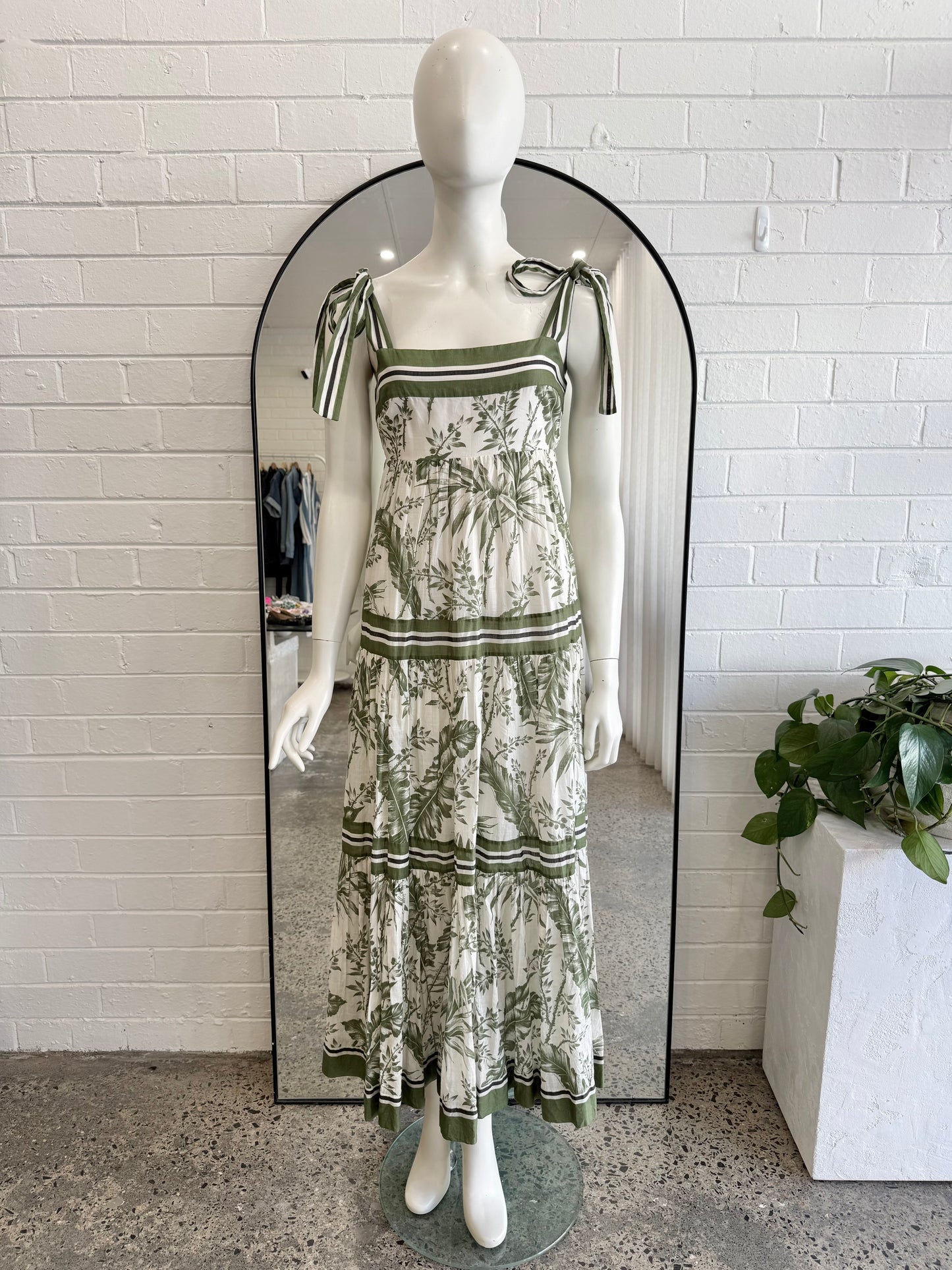 Zimmermann White and Green Empire Tie Shoulder Dress - Size 3 (12)