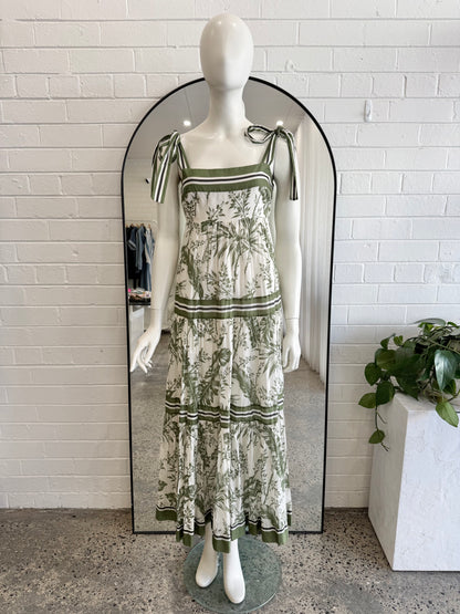 Zimmermann White and Green Empire Tie Shoulder Dress - Size 3 (12)