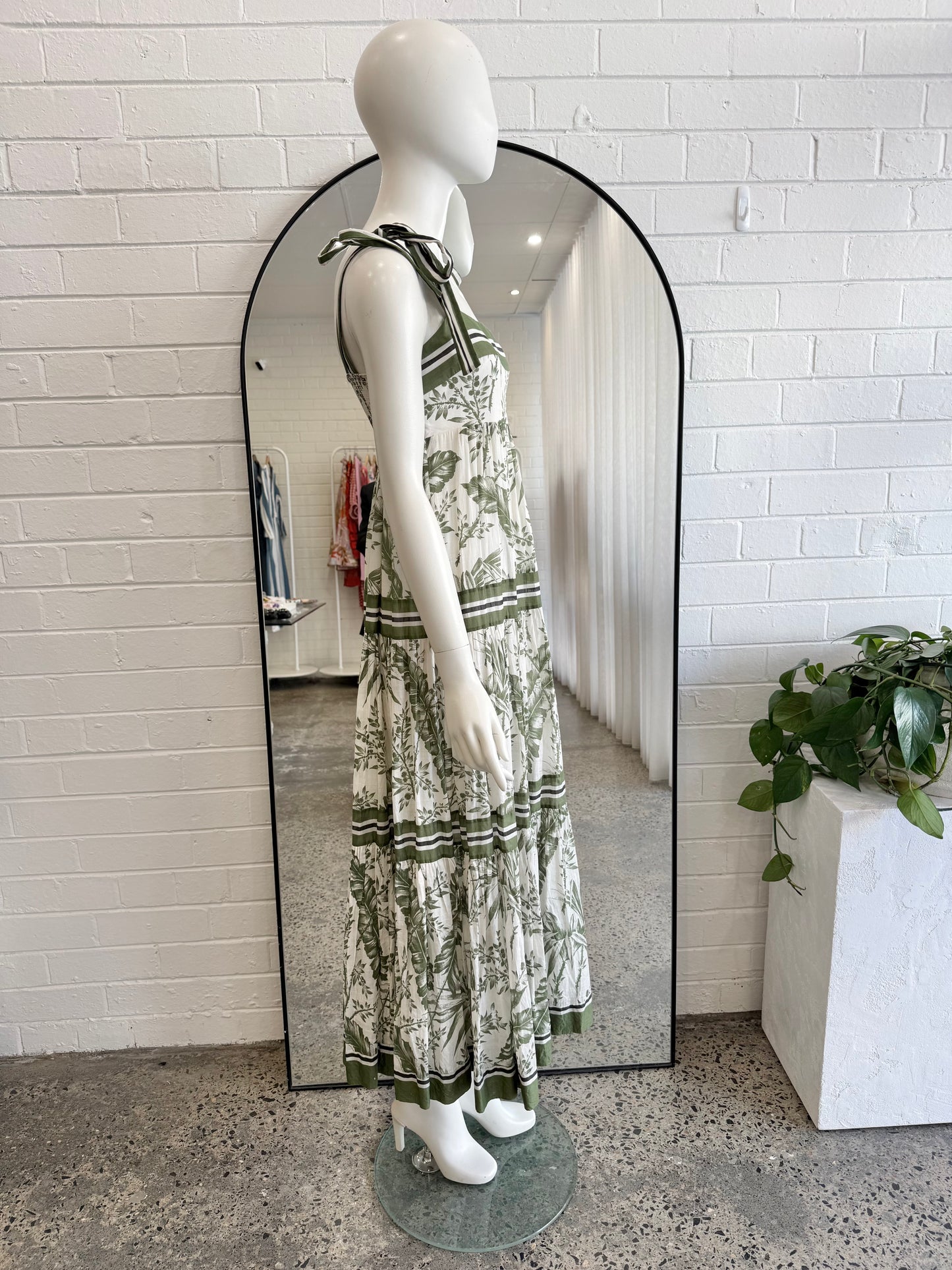 Zimmermann White and Green Empire Tie Shoulder Dress - Size 3 (12)