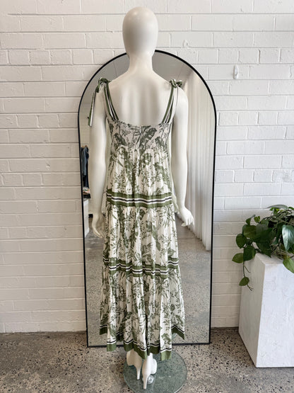 Zimmermann White and Green Empire Tie Shoulder Dress - Size 3 (12)