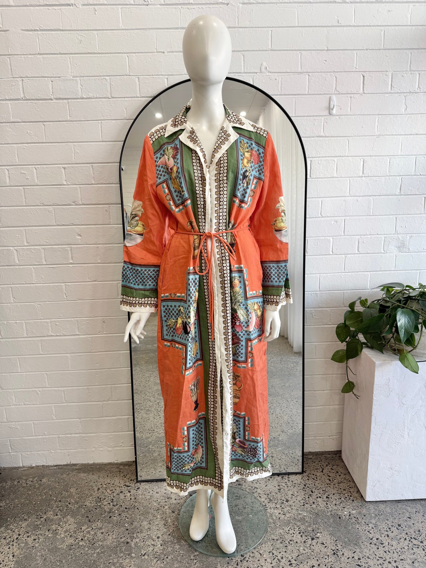 Alemais Rocco Graphic Pattern Flax Midi Shirt Dress - Size 12