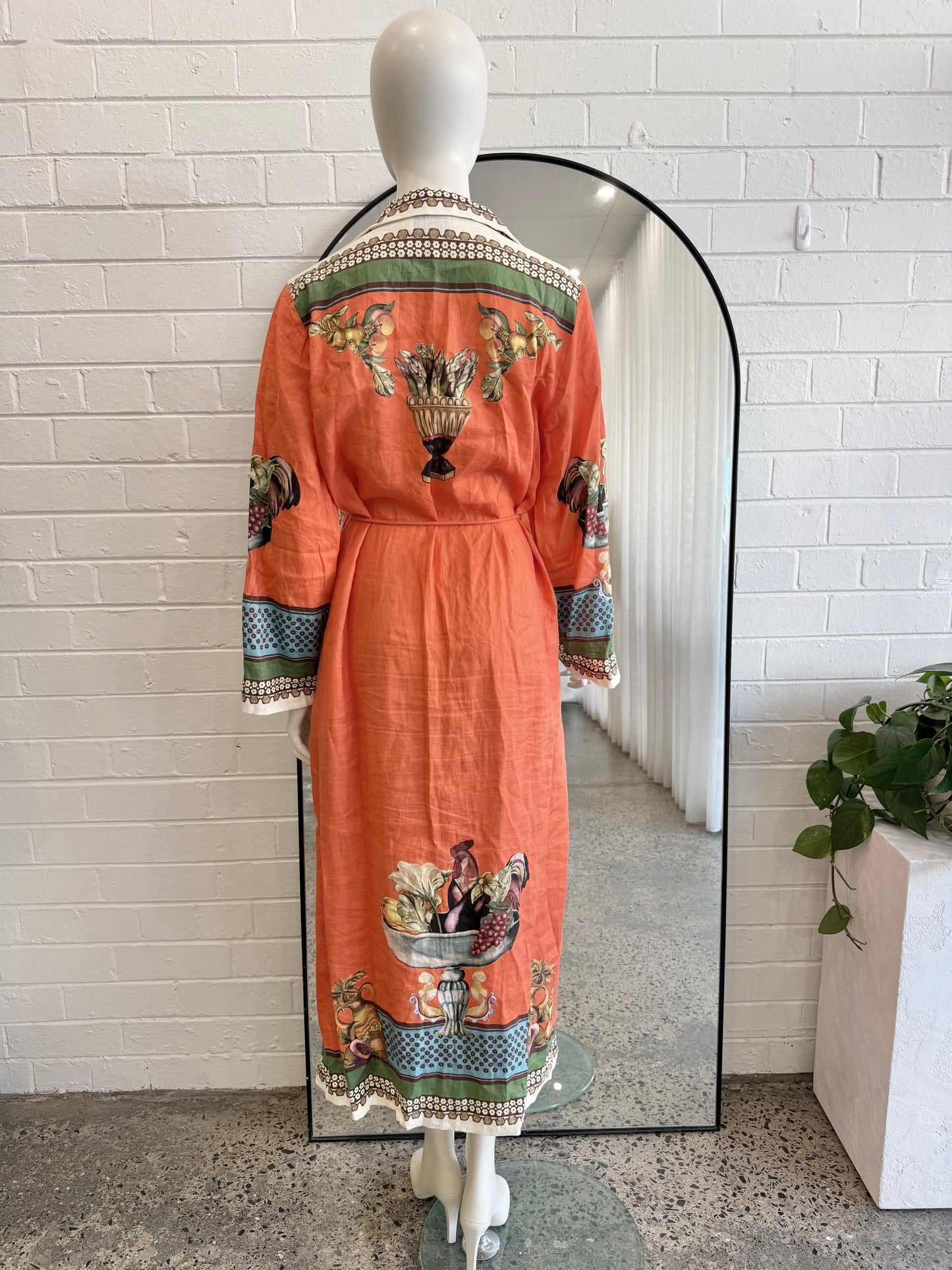 Alemais Rocco Graphic Pattern Flax Midi Shirt Dress - Size 12