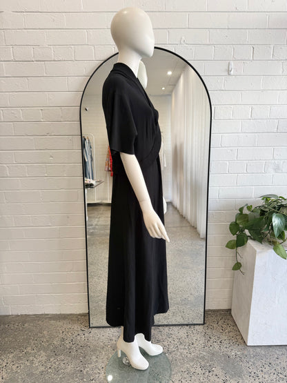 Oroton Black Asymmetric Knit Midi Dress - Size L (12)