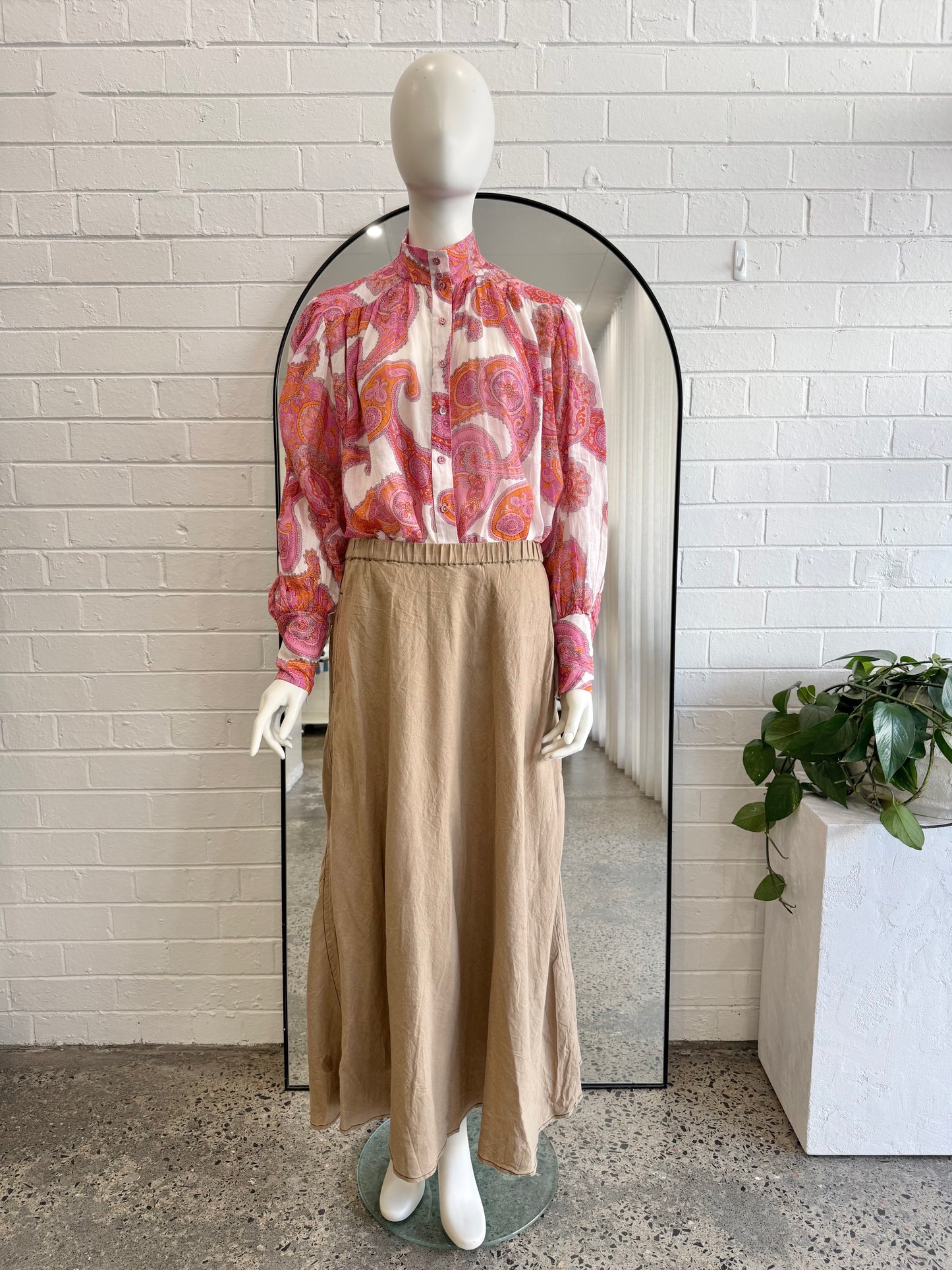 Country Road Camel Linen Midi Skirt - Size 12