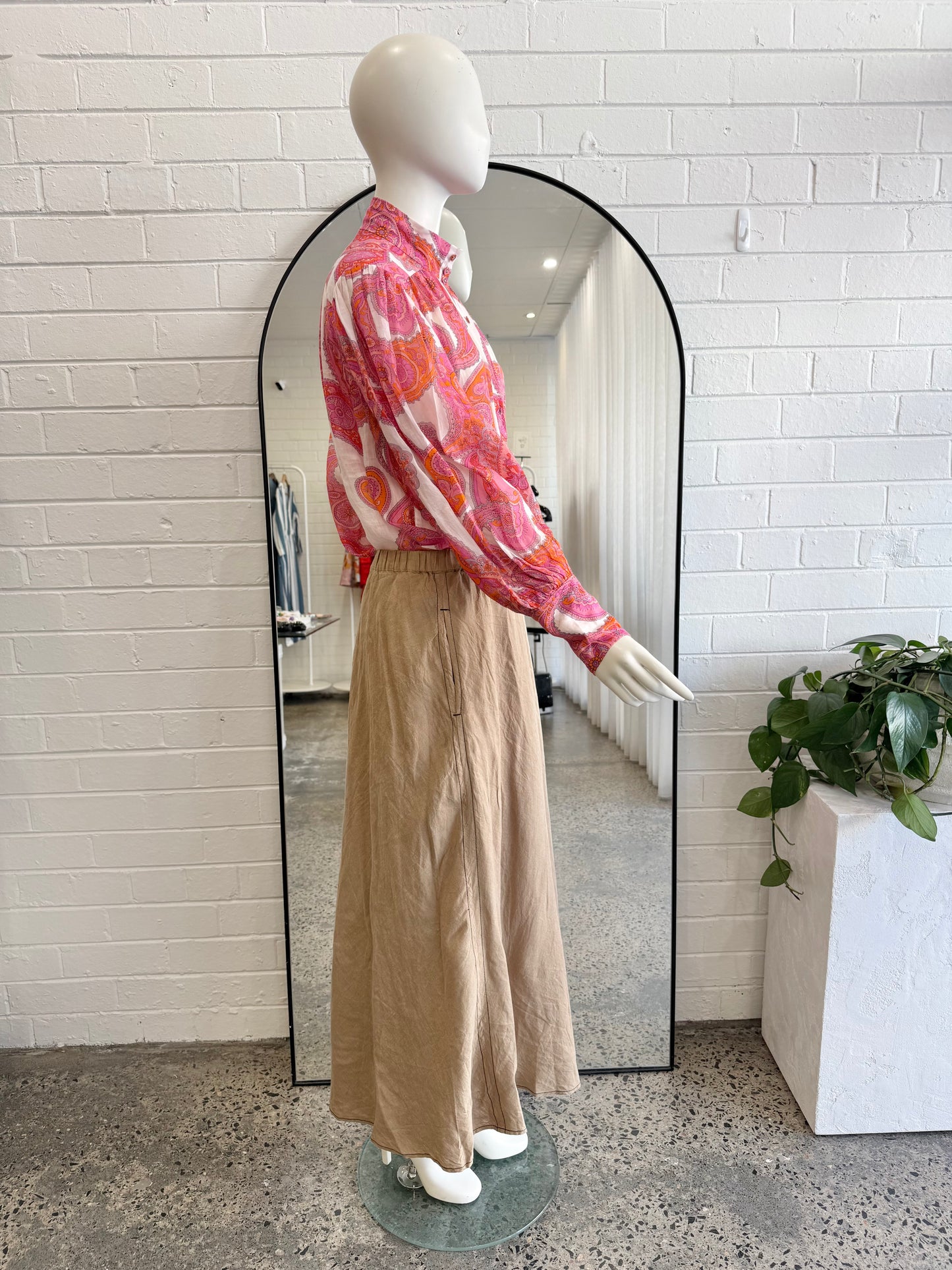 Country Road Camel Linen Midi Skirt - Size 12