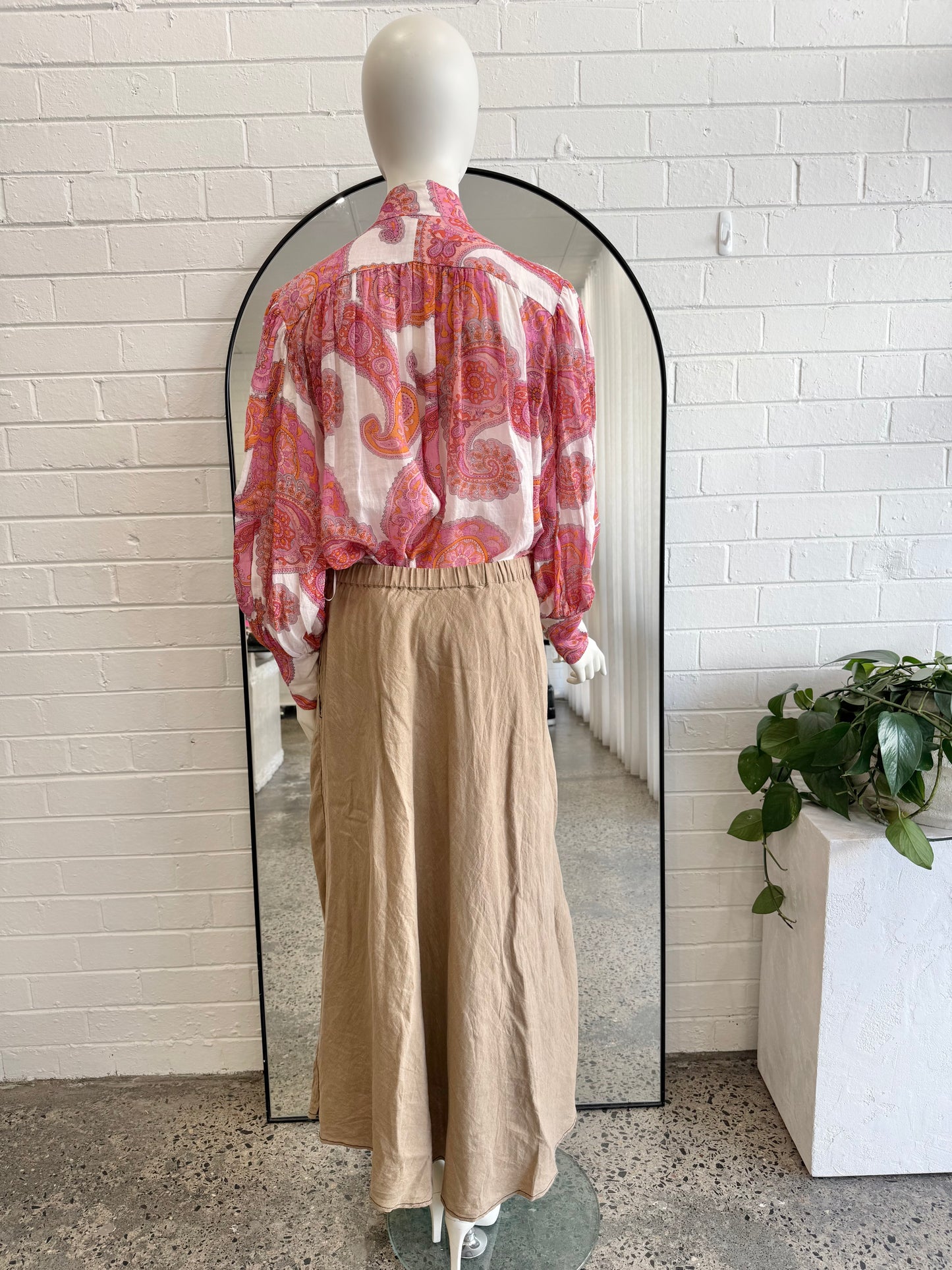 Country Road Camel Linen Midi Skirt - Size 12