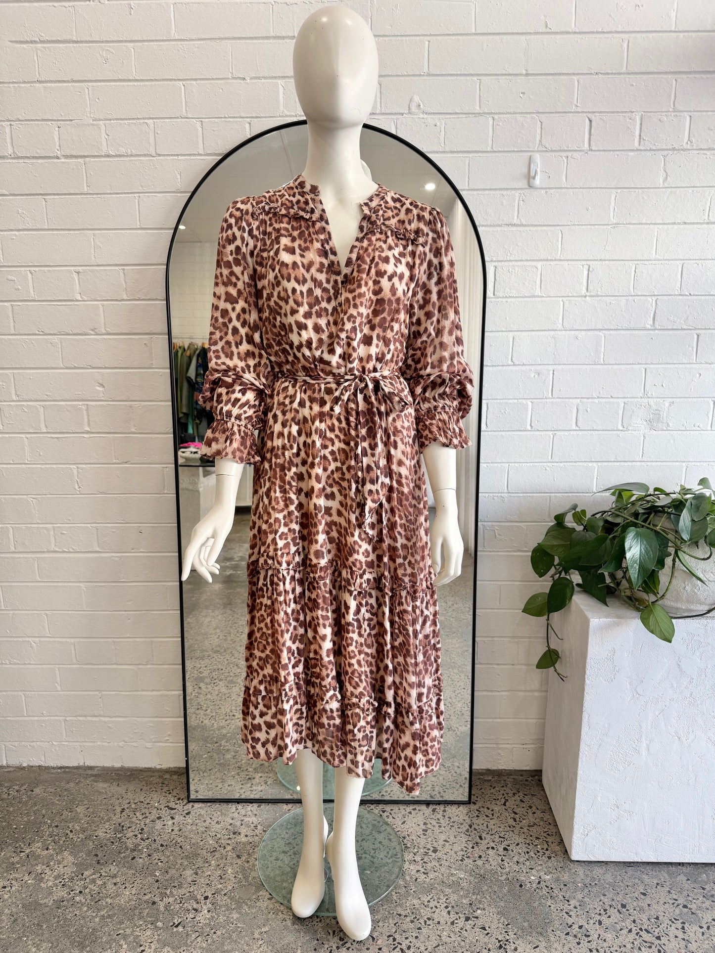 Adorne Brown Sylvie Leopard Print Midi Dress - Size 10