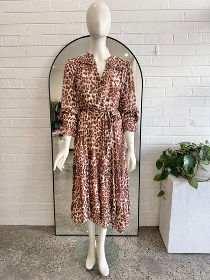 Adorne Brown Sylvie Leopard Print Midi Dress - Size 10