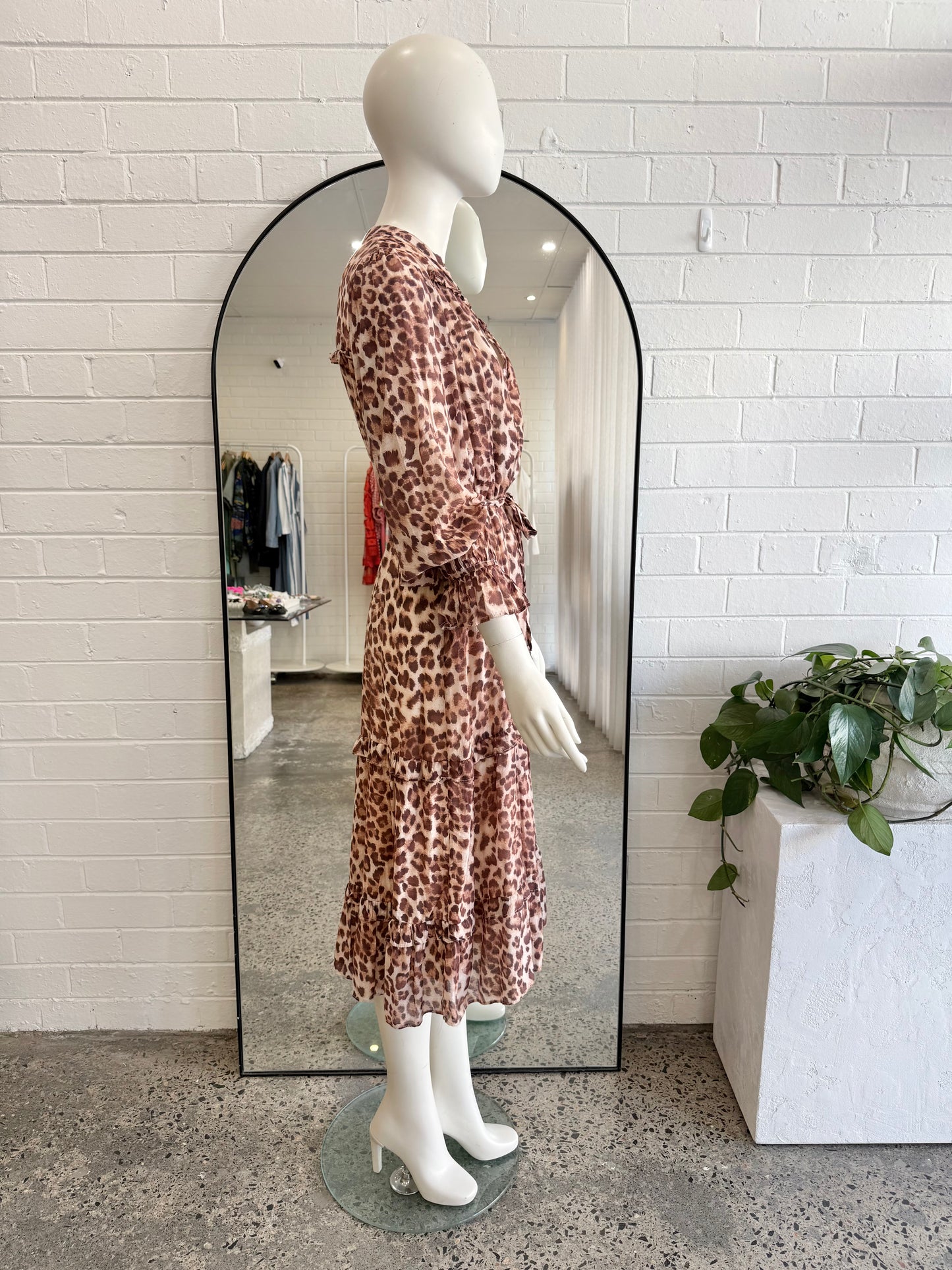 Adorne Brown Sylvie Leopard Print Midi Dress - Size 10