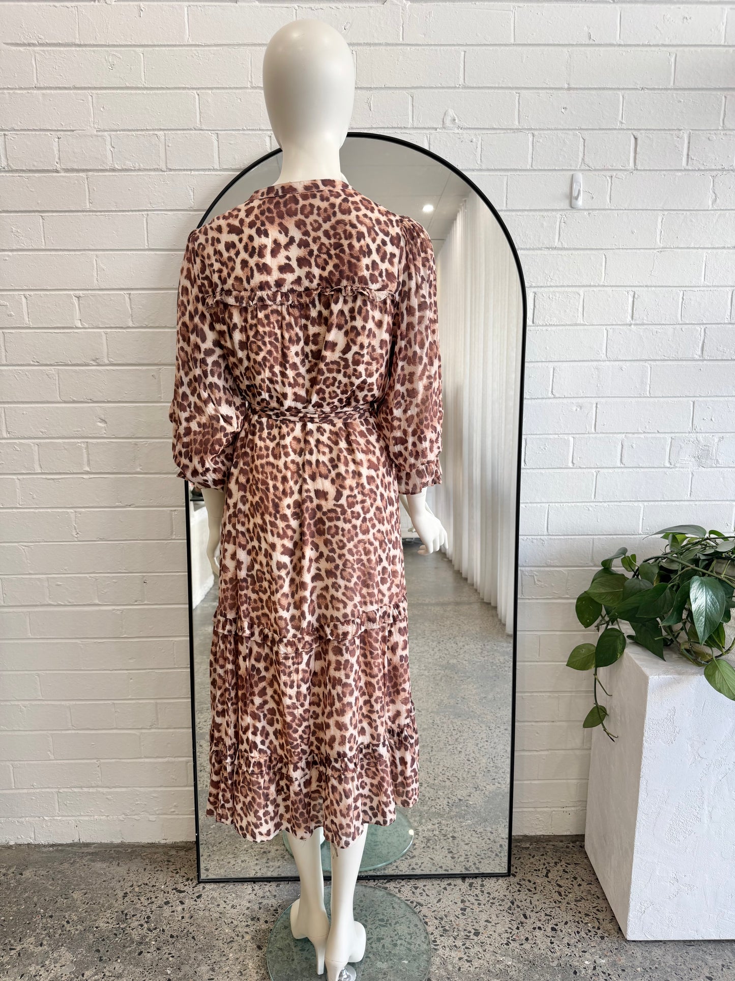 Adorne Brown Sylvie Leopard Print Midi Dress - Size 10