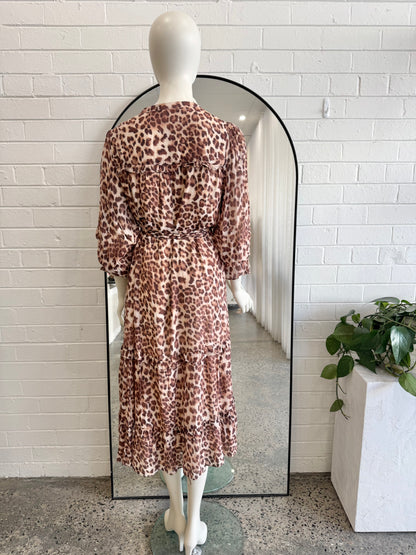 Adorne Brown Sylvie Leopard Print Midi Dress - Size 10