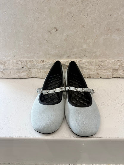 Charles and Keith Blue Denim Georgie Chain Mary Jane Flats - Size 40