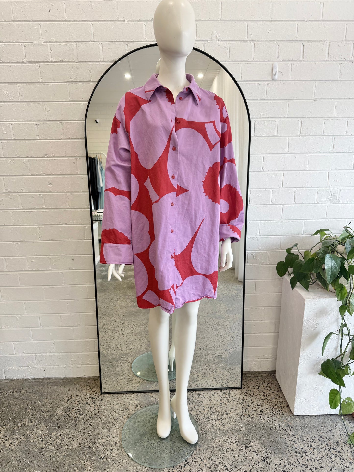 Marimekko Red and Purple Heitto Unikko Shirt - Size 46 (16 - 20)