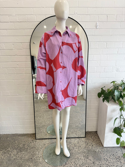 Marimekko Red and Purple Heitto Unikko Shirt - Size 46 (16 - 20)