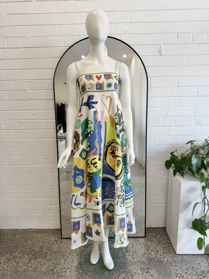 Alemais White Soleil Linen Midi Dress - Size 10