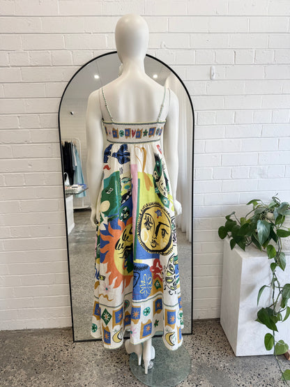 Alemais White Soleil Linen Midi Dress - Size 10