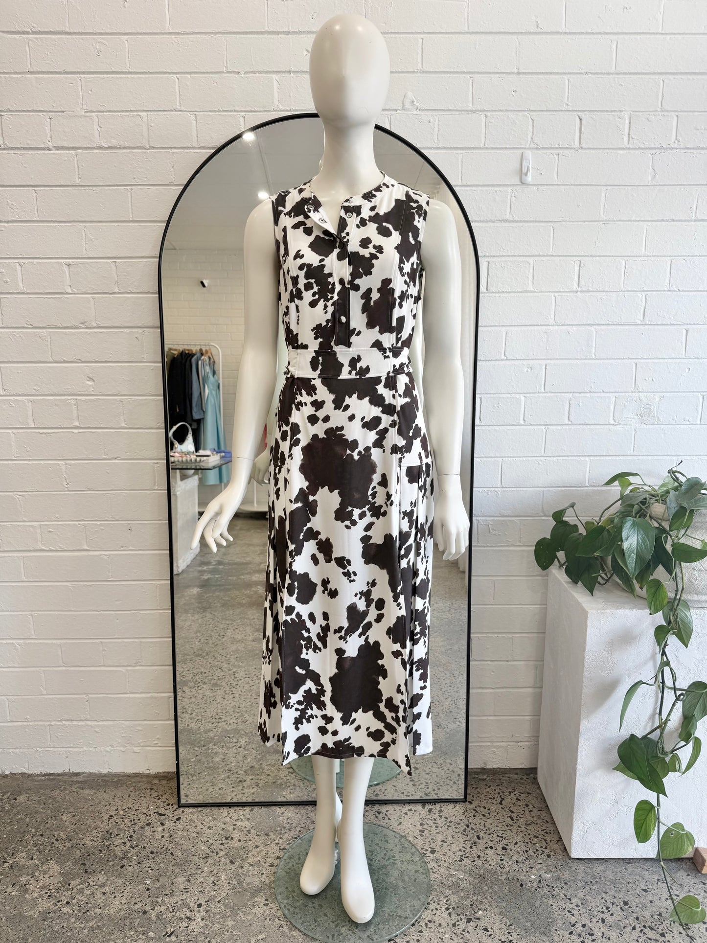 Country Road White Cow Print Shirt Dress - Size 12