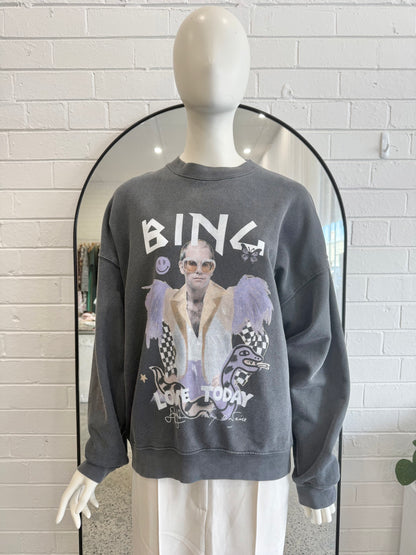 Anine Bing x Elton John Washed Black Harvey Crew Sweatshirt - Size S (8 - 10)