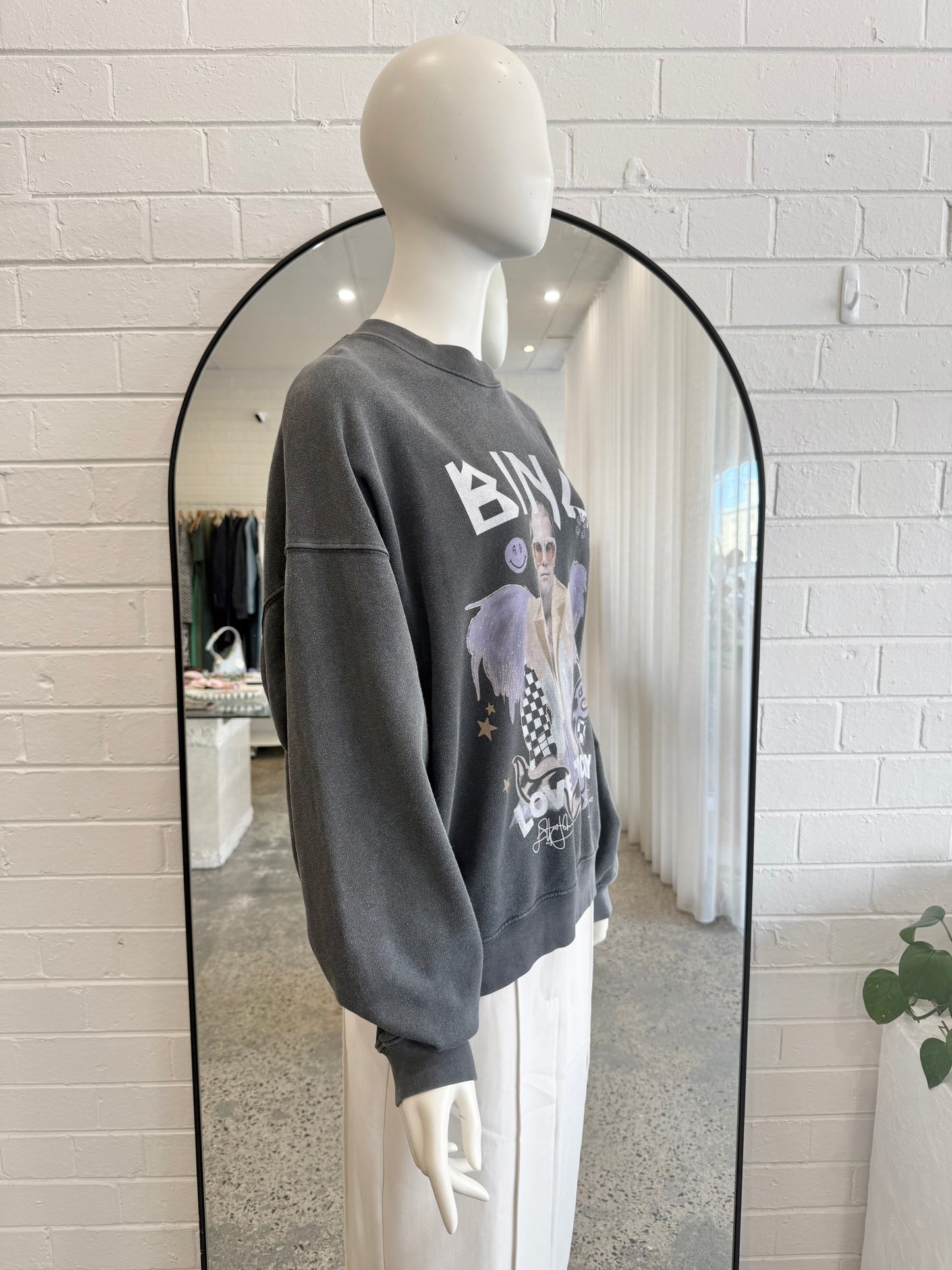 Anine Bing x Elton John Washed Black Harvey Crew Sweatshirt - Size S (8 - 10)