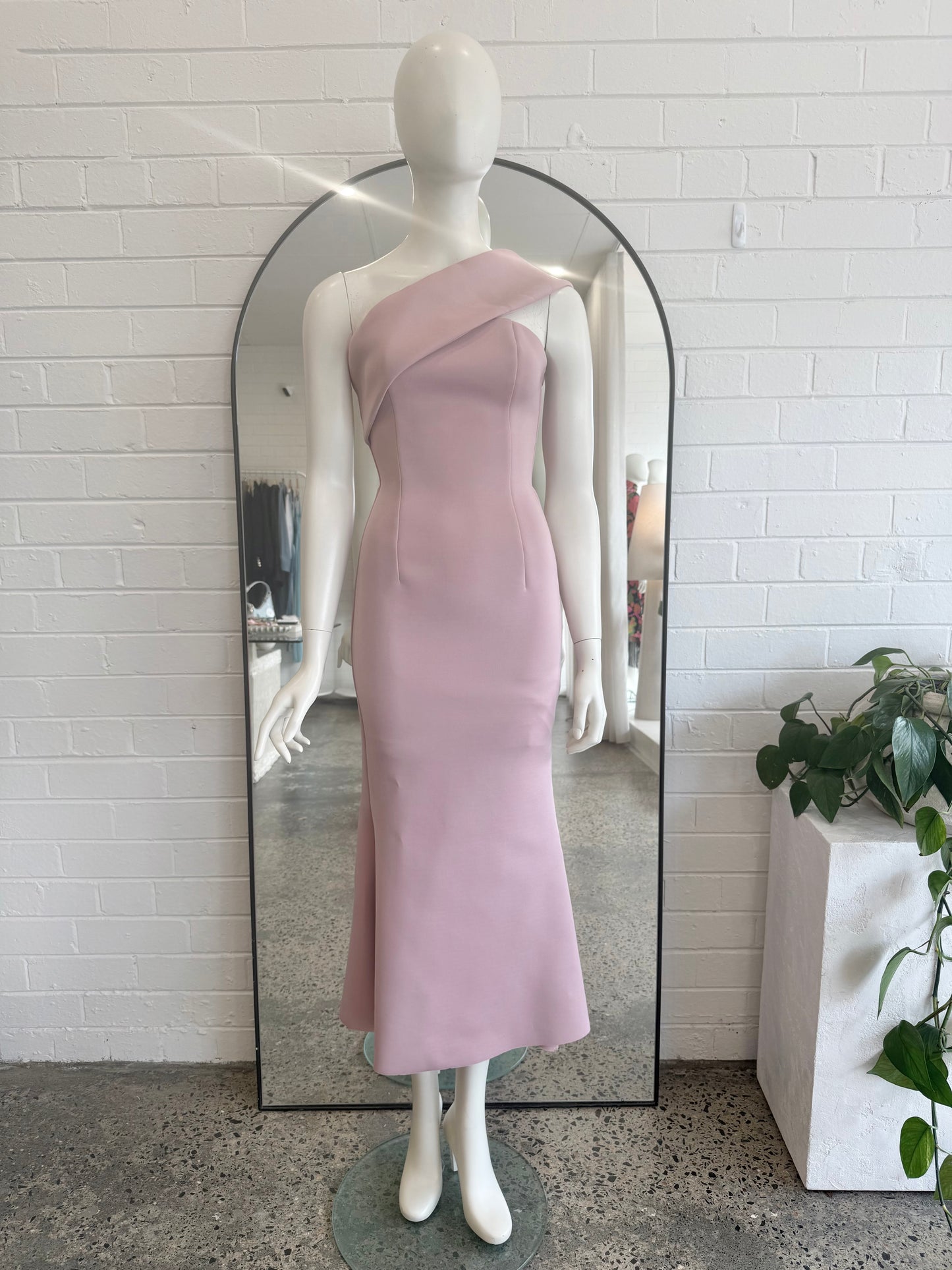 Mossman Asymetric Shoulder Midi Dress in Pink - Size 8