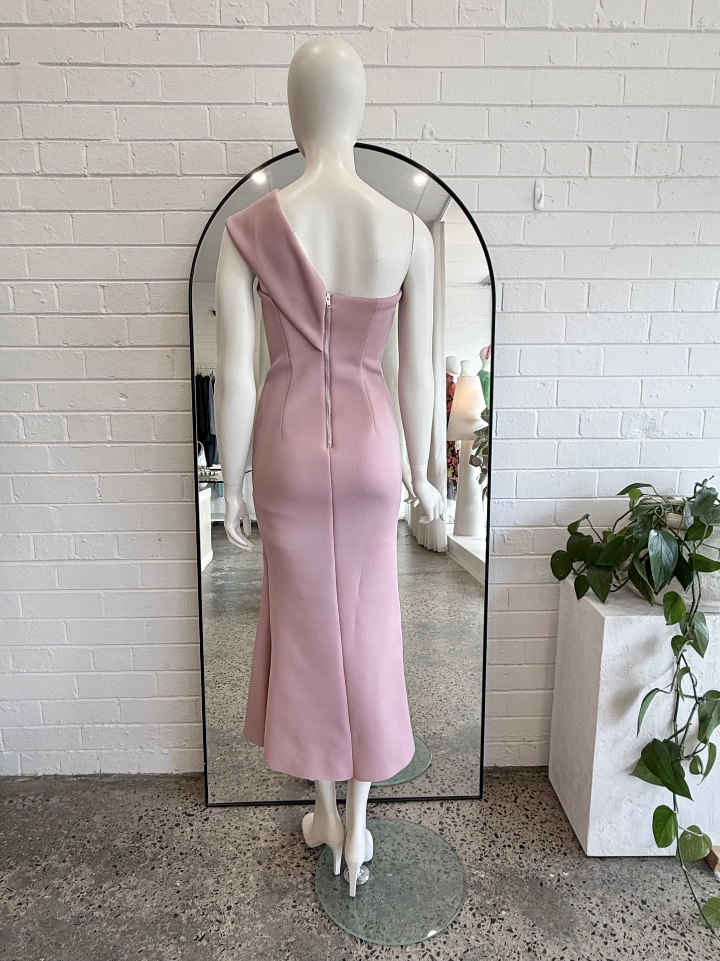Mossman Asymetric Shoulder Midi Dress in Pink - Size 8