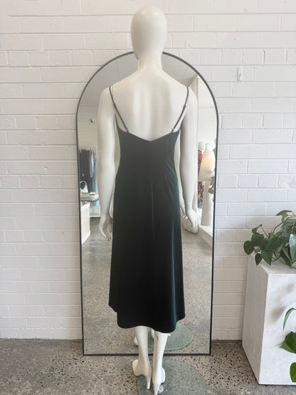 Hansen & Gretel Jade Green Velvet Midi Dress - Size Small (8-10)
