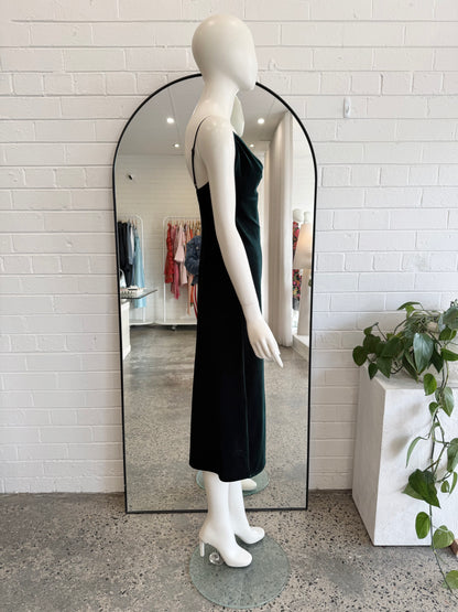 Hansen & Gretel Jade Green Velvet Midi Dress - Size Small (8-10)