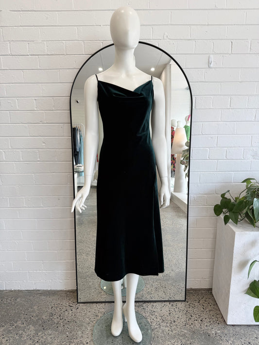 Hansen & Gretel Jade Green Velvet Midi Dress - Size Small (8-10)