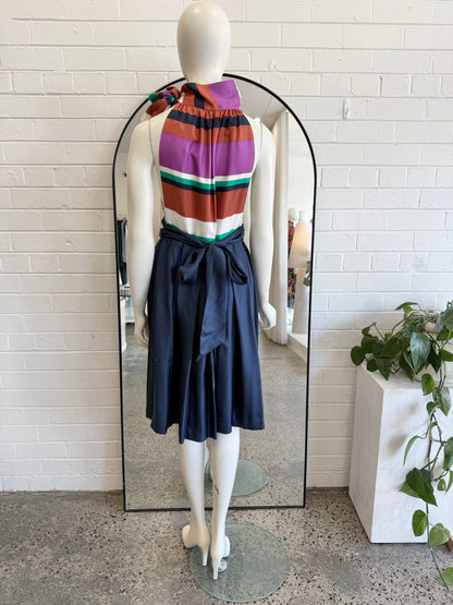 Nicolangela Multi Stripe Halter Neck Dress - Size 12