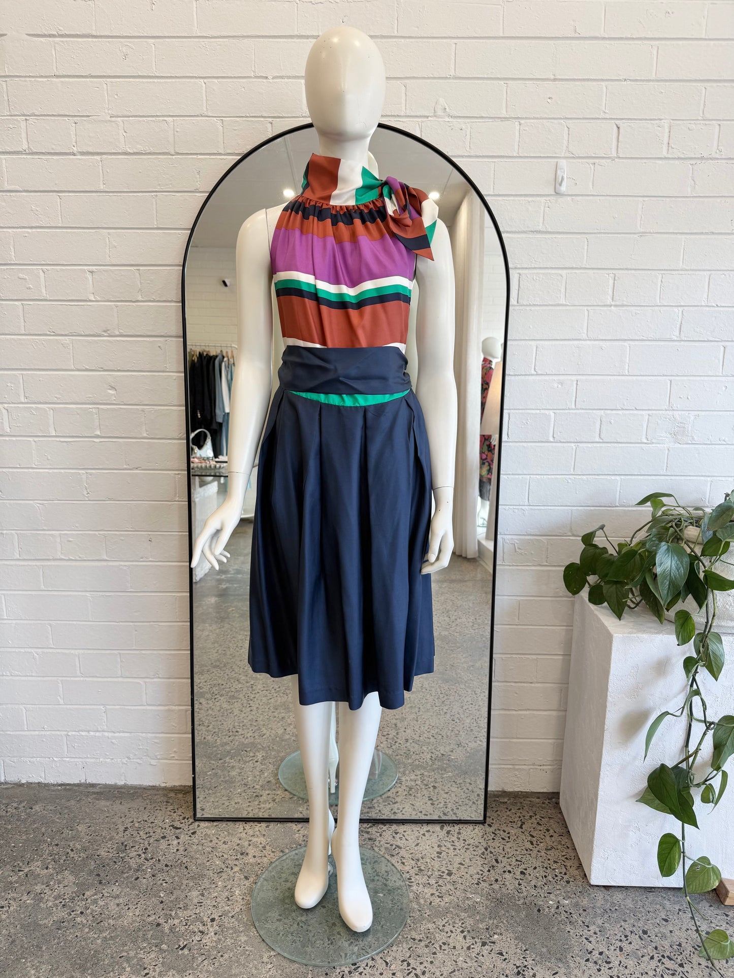 Nicolangela Multi Stripe Halter Neck Dress - Size 12