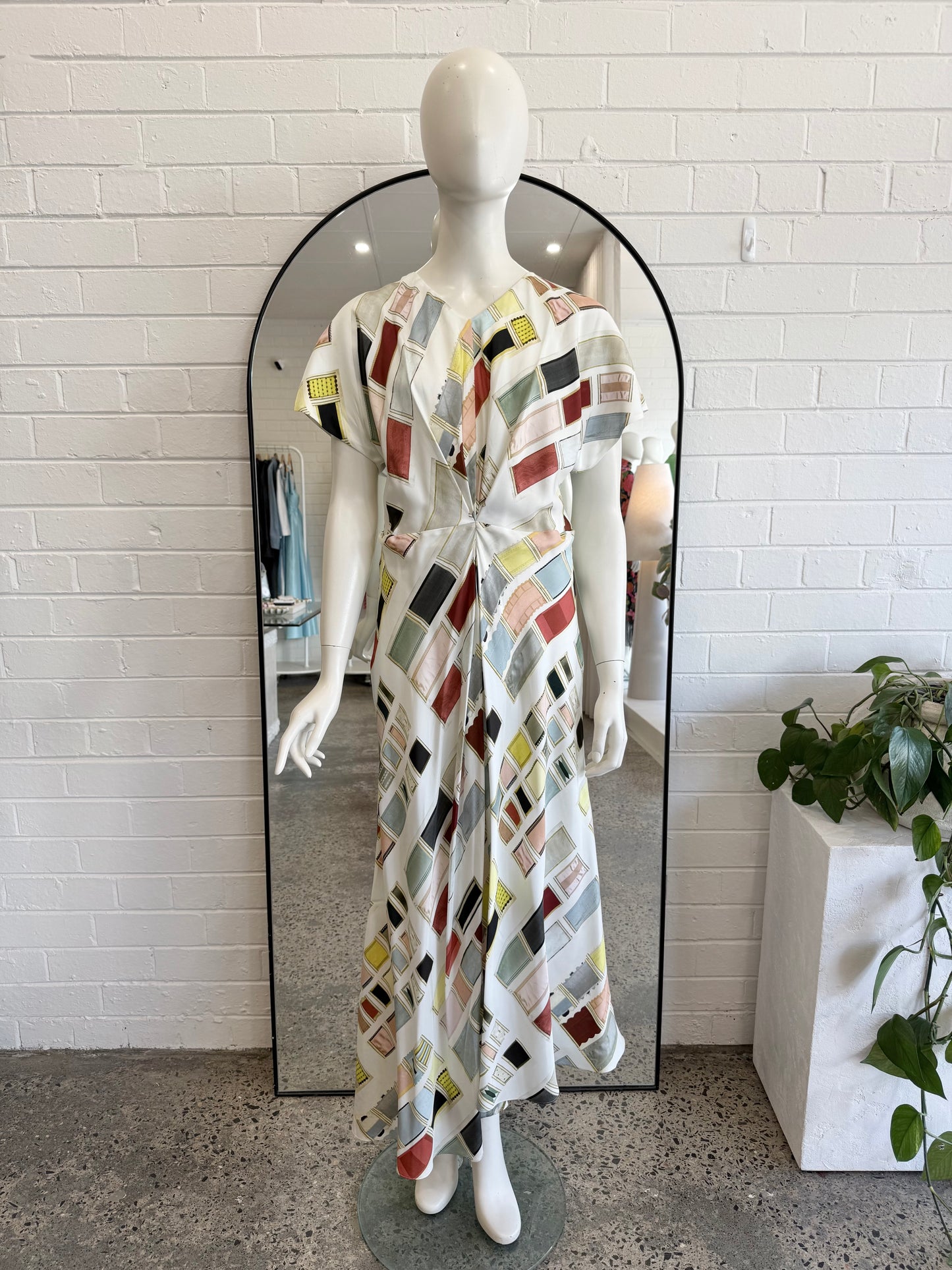 Oroton Silk Geometric Block Print Maxi Dress - Size 12