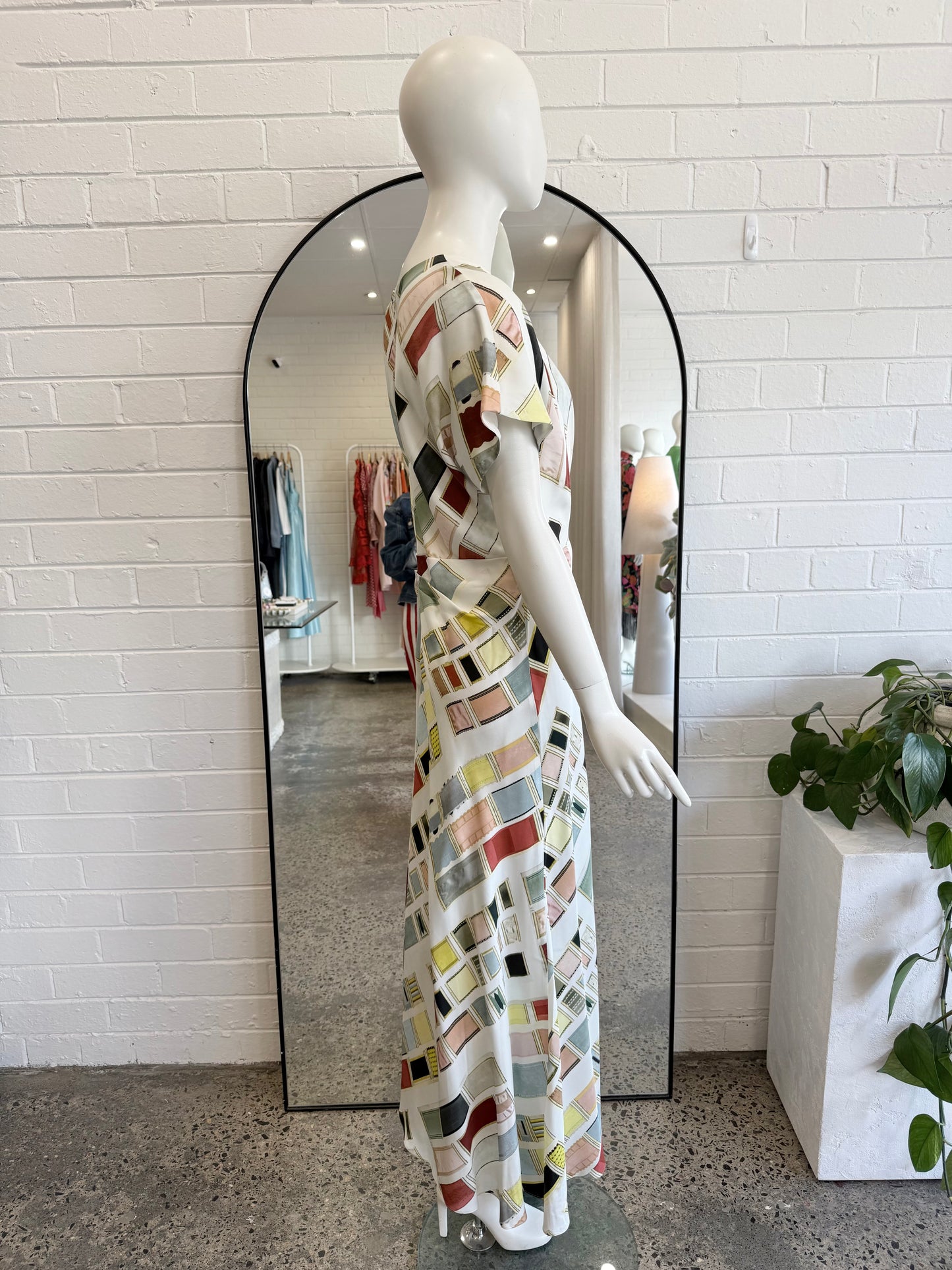 Oroton Silk Geometric Block Print Maxi Dress - Size 12
