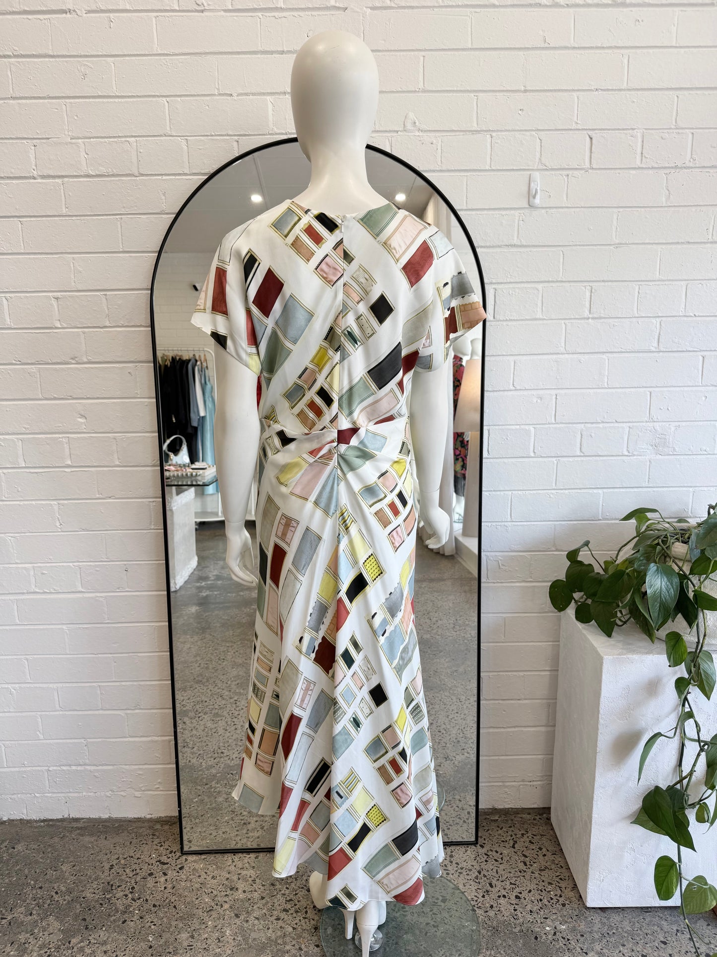Oroton Silk Geometric Block Print Maxi Dress - Size 12