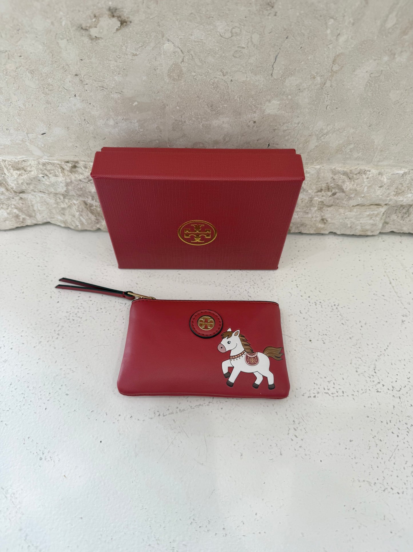 Tory Burch Red Top Zip Card Case