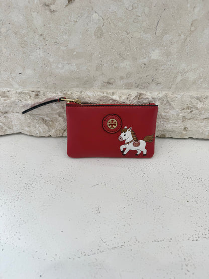 Tory Burch Red Top Zip Card Case